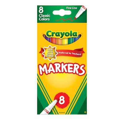 Crayola Kids Markers, Fine, Assorted Colors, 8/Box (58-7709)