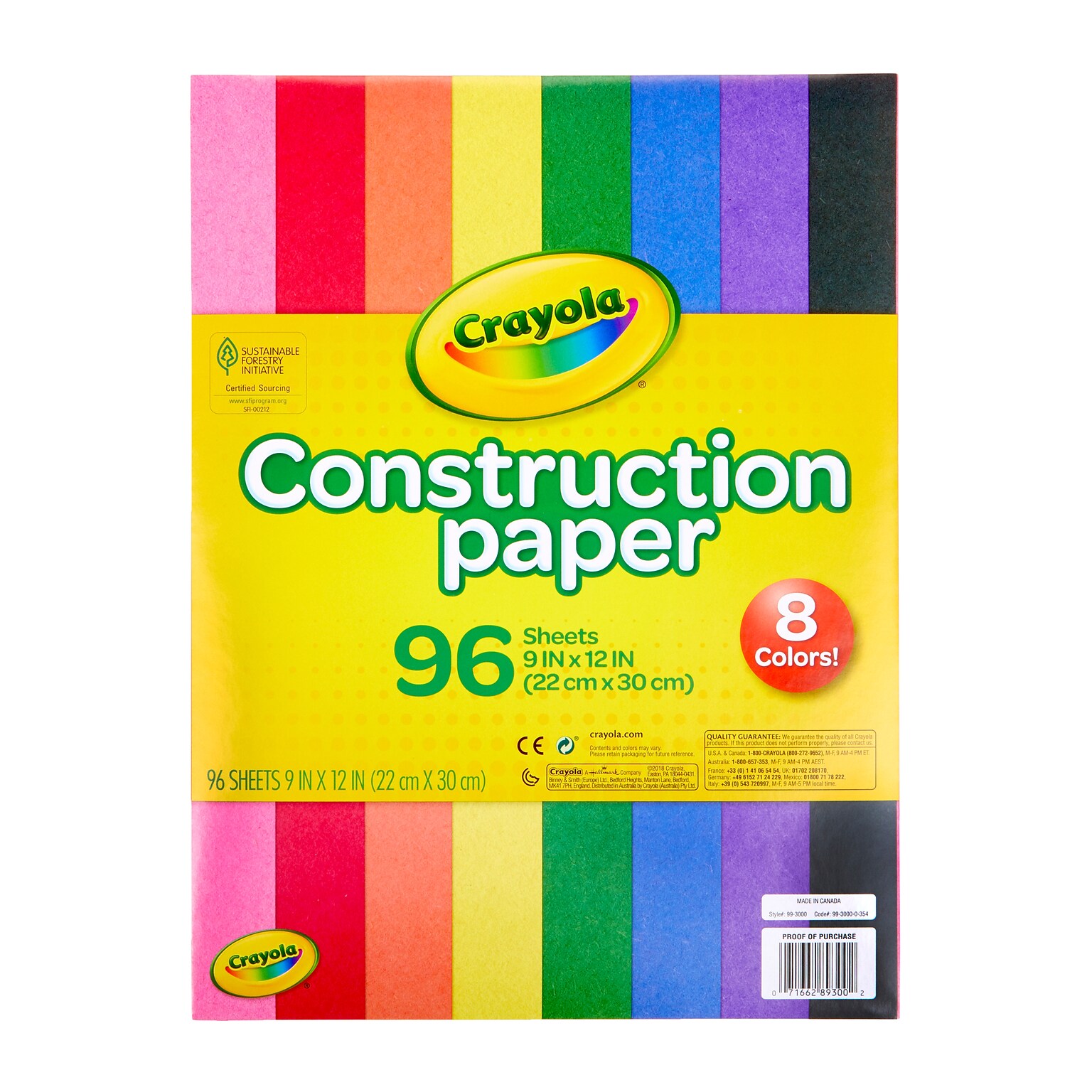Crayola 12 x 9 Construction Paper, Assorted Colors, 96 Sheets/Pack (993000)