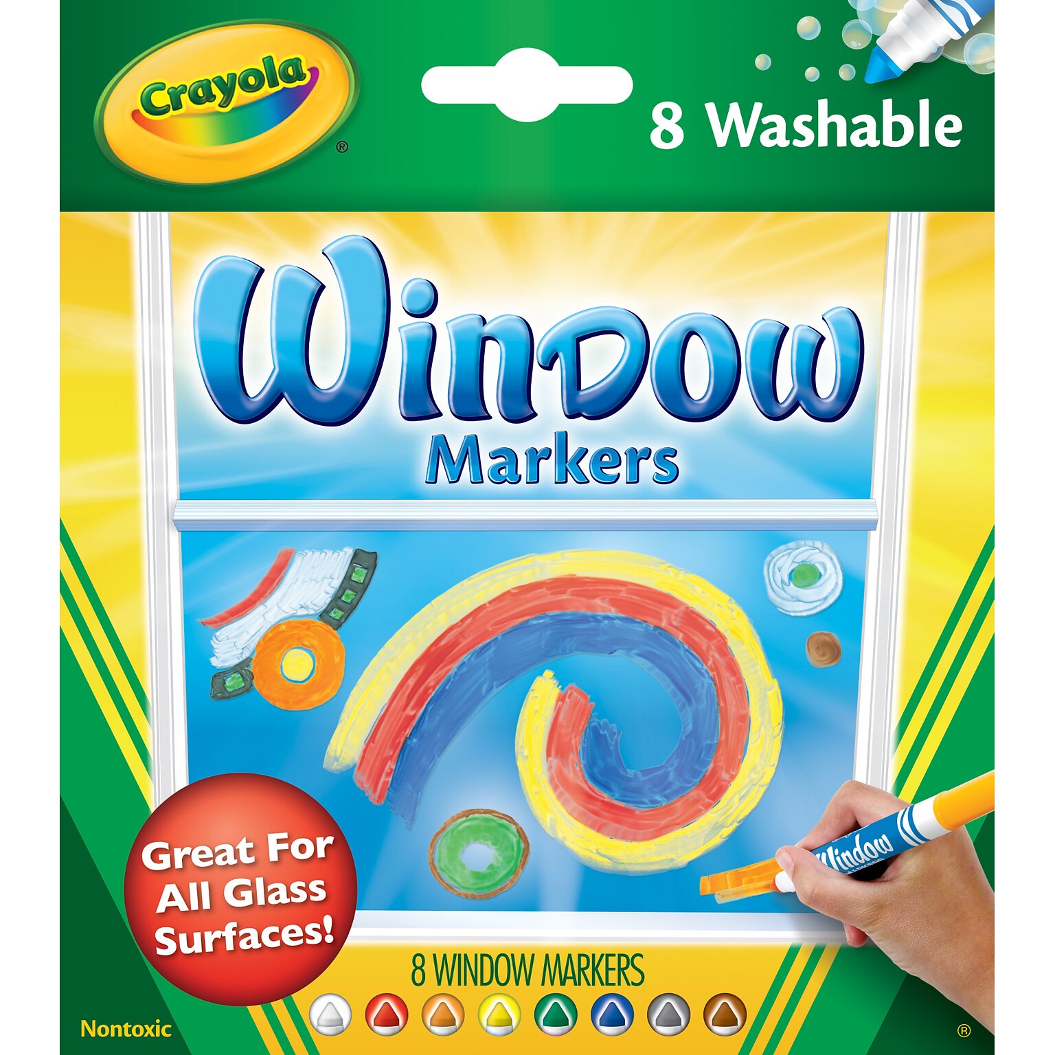 Binney & Smith Crayola Washable Window Markers, Conical Tip, 8/Pack