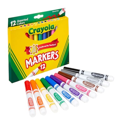 Crayola Kids Markers, Broad Line, Assorted Colors, 12/Box (58-7712)