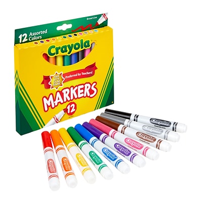 Crayola Kids Markers, Broad Line, Assorted Colors, 12/Box (58-7712)