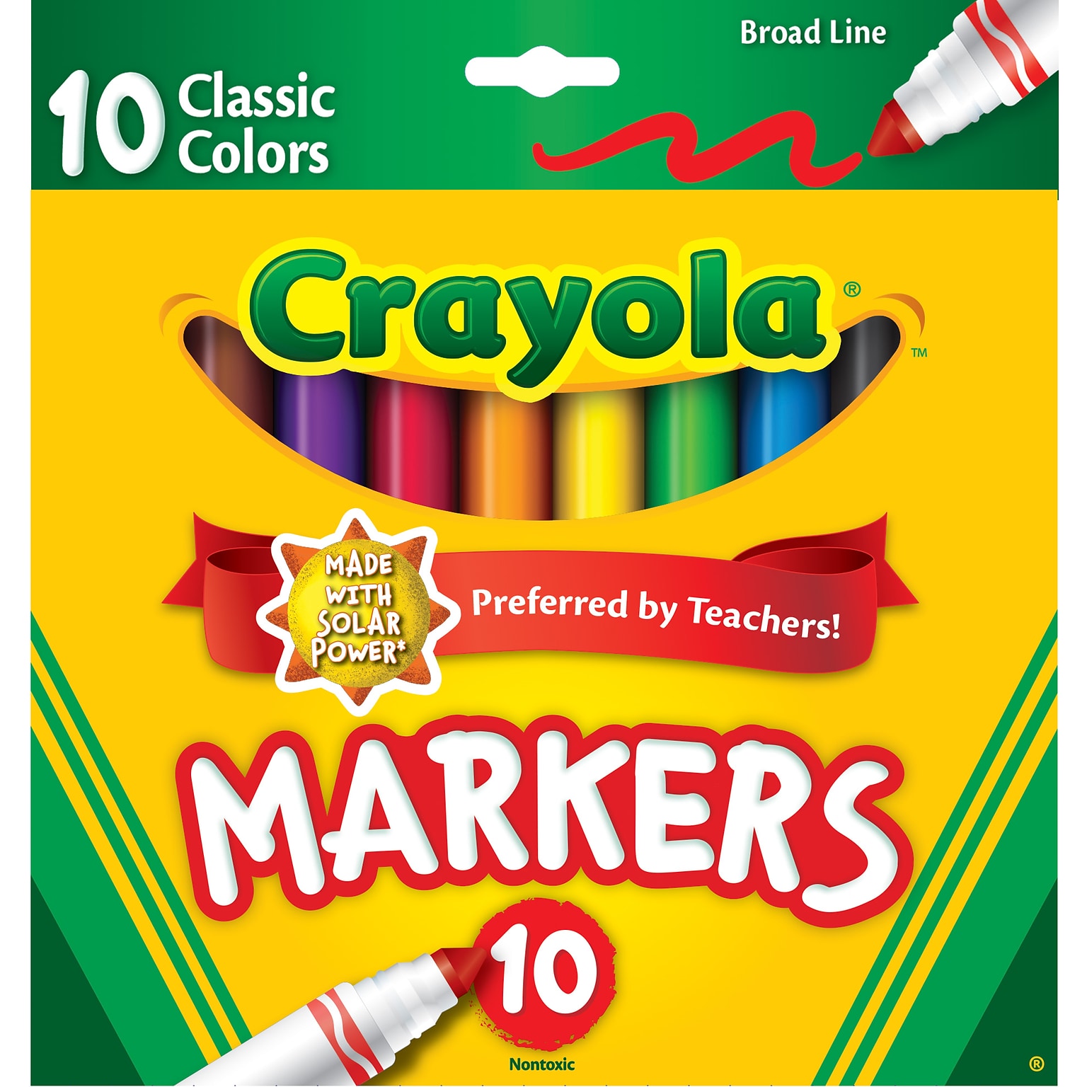 Crayola Kids Markers, Broad Line, Assorted Colors, 10/Pack (58-7722)