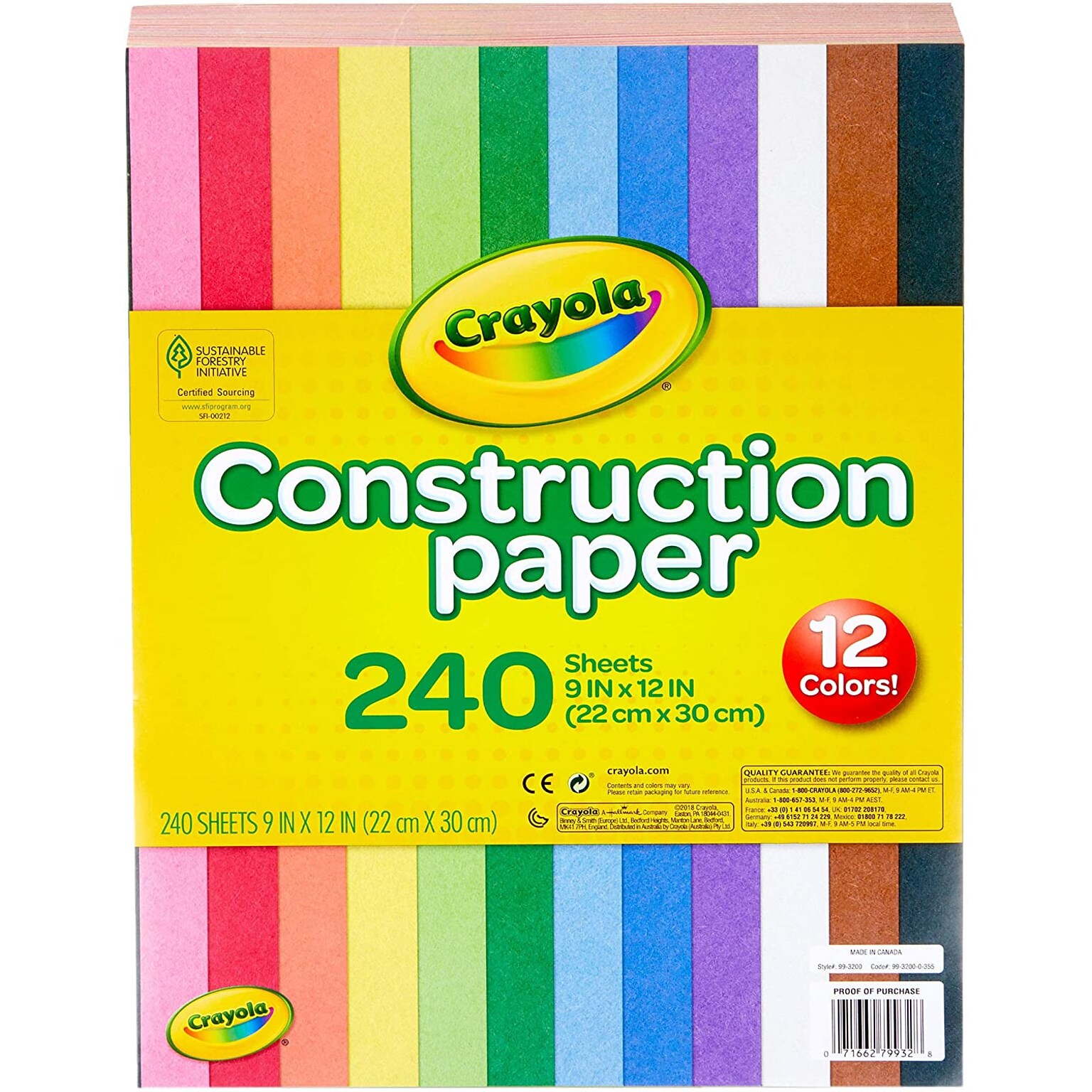 Crayola 12 Colors! Construction Paper, 12 x 9, Assorted Colors, 240/Carton (993200)