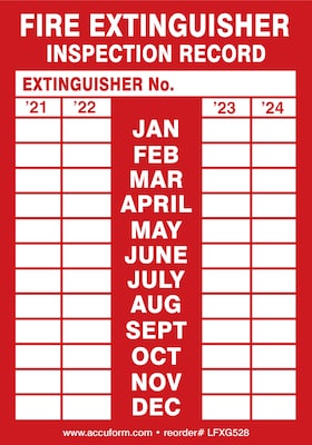 Accuform Safety Label, FIRE EXTINGUISHER INSPECTION RECORD, 5 x 3½, Adhesive Vinyl, 5/Pack (LFXG52