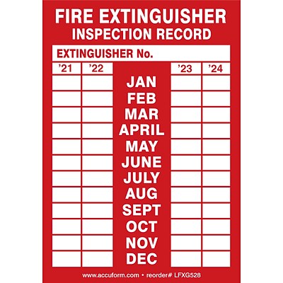 ACCUFORM SIGNS® Safety Label, FIRE EXTINGUISHER INSPECTION RECORD, 5 x 3½, Adhesive Vinyl, 5/Pk (LFXG528VSP)