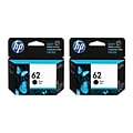 HP 62 Black Ink Cartridge, Standard Yield, 2-Pack