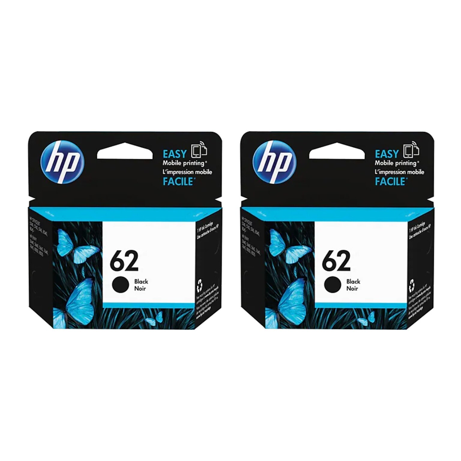 HP 62 Black Ink Cartridge, Standard Yield, 2-Pack