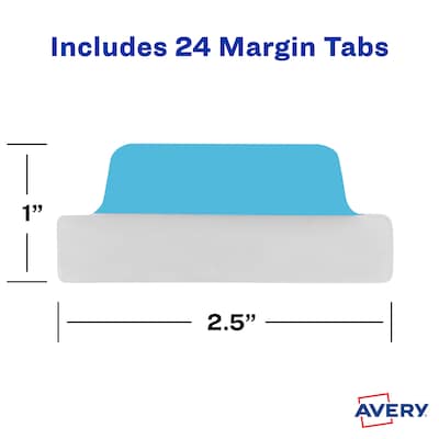 Avery UltraTabs Repositionable Margin Index Tabs, Primary Colors, 24 Tabs/Pack (74768)