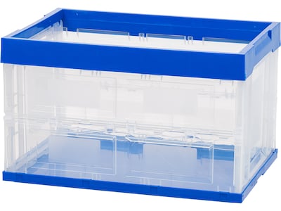 Iris 52.83 Qt. Open Lid Collapsible Storage Crate, Clear/Blue (100711)