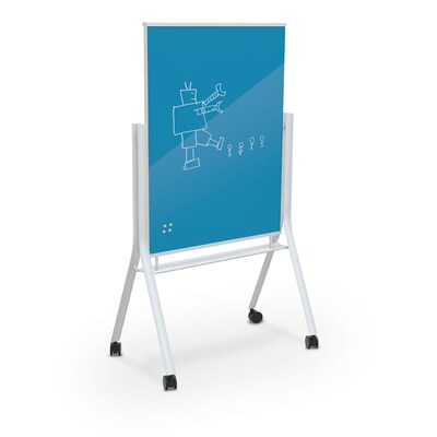 MooreCo Visionary Curve Glass Mobile Dry-Erase Whiteboard, Metal Frame, 4' x 3' (74957-BLUE)
