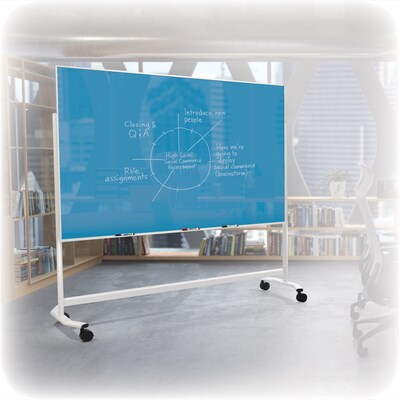 Best-Rite Visionary Move Colors Double Sided Whiteboard Easel White Frame Blue Glass  47.24H x 70.8