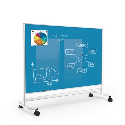 Best-Rite Visionary Move Colors Double Sided Whiteboard Easel White Frame Blue Glass  47.24"H x 70.87"W Surface (74973-Green)