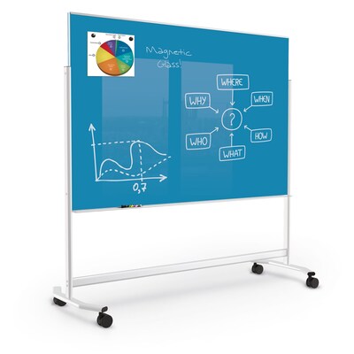 Best-Rite Visionary Move Colors Double Sided Whiteboard Easel White Frame Blue Glass  47.24"H x 70.87"W Surface (74973-Green)