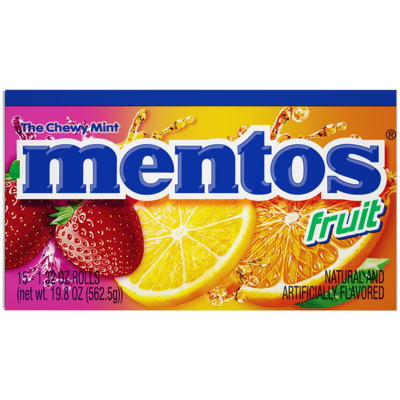 Mentos® Chewy Fruit Tablets, 15 Packs/Box