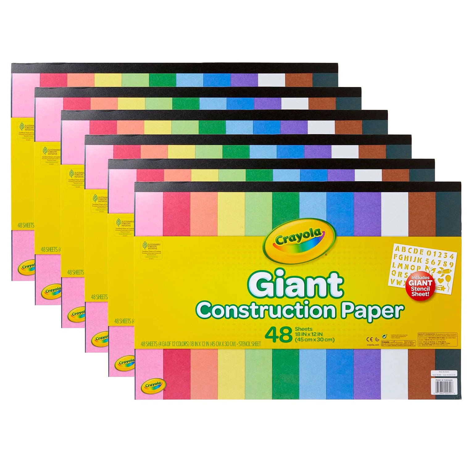 Crayola Giant Construction Paper, 12 x 18, Assorted Colors, 48 Sheets/Pad, 6 Pads/Bundle (BIN990055-6)