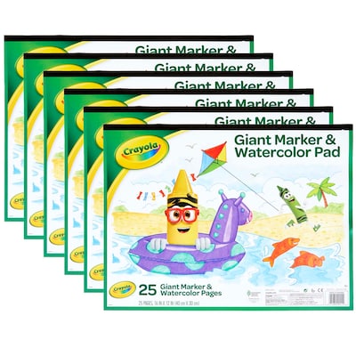 Crayola® Giant Marker & Watercolor Pad, 12 x 16, White, 25 Pages Per Pack, Pack of 6 (BIN993411-6)