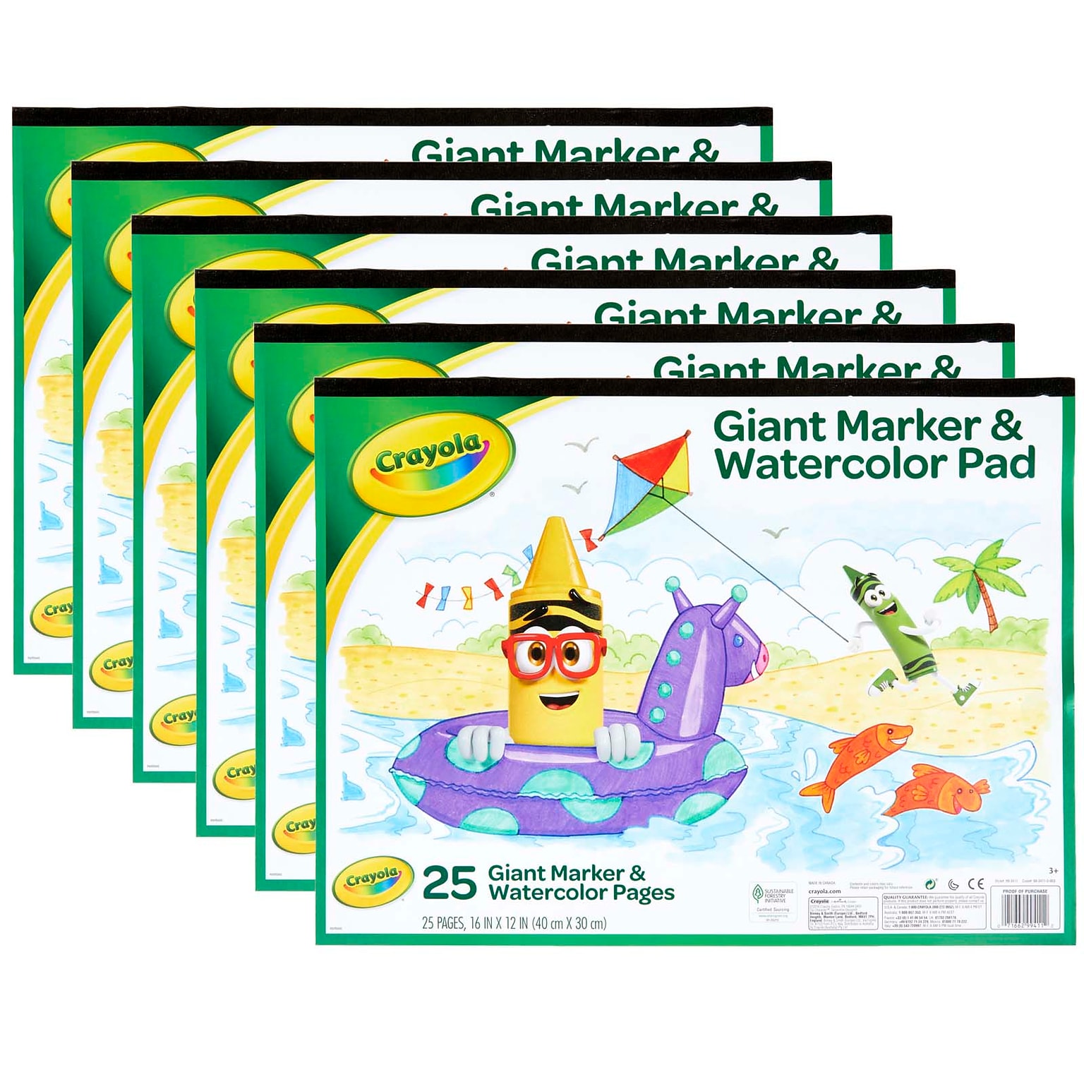 Crayola® Giant Marker & Watercolor Pad, 12 x 16, White, 25 Pages Per Pack, Pack of 6 (BIN993411-6)
