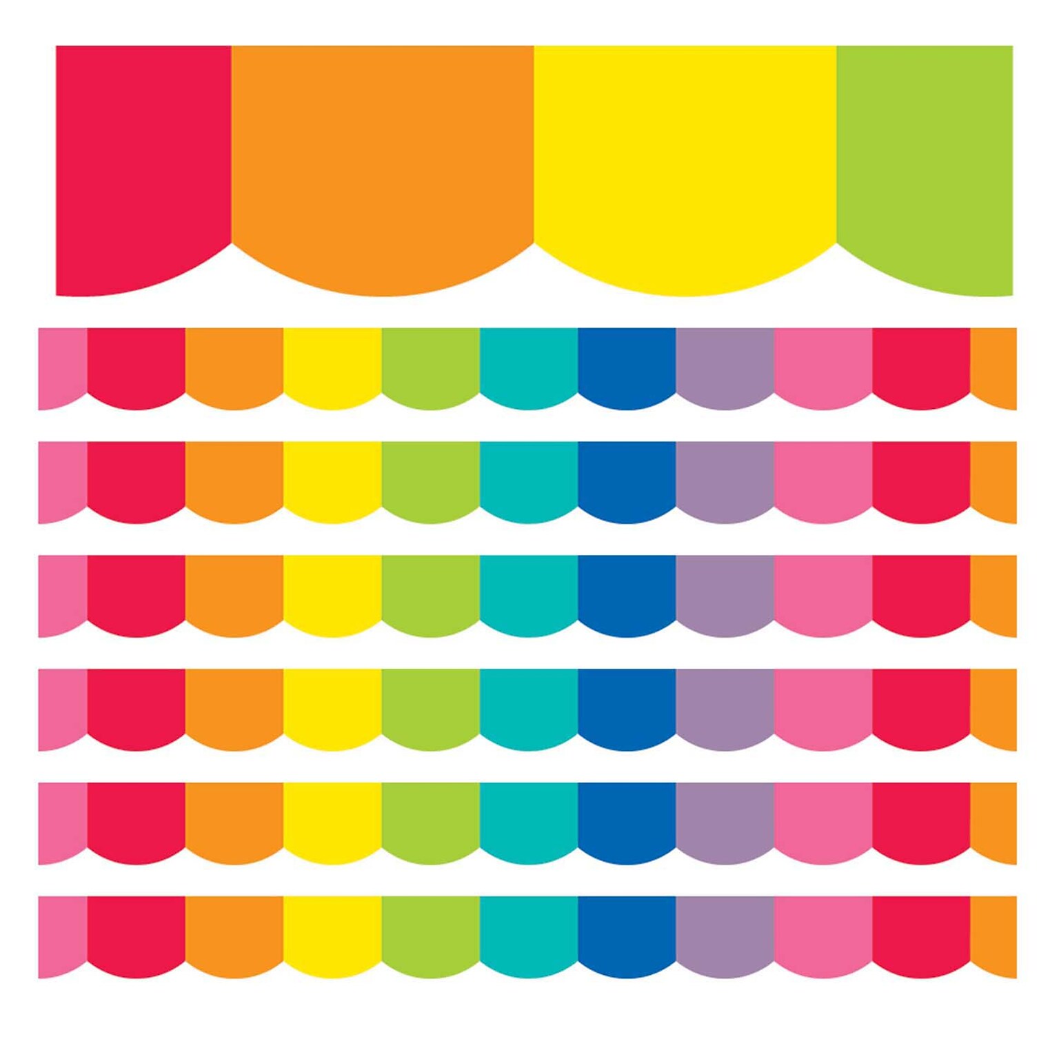 Schoolgirl Style 36 x 3 Scalloped Border, Hello Sunshine Rainbow, 39 Feet/Pack, 6 Packs (CD-108360-6)