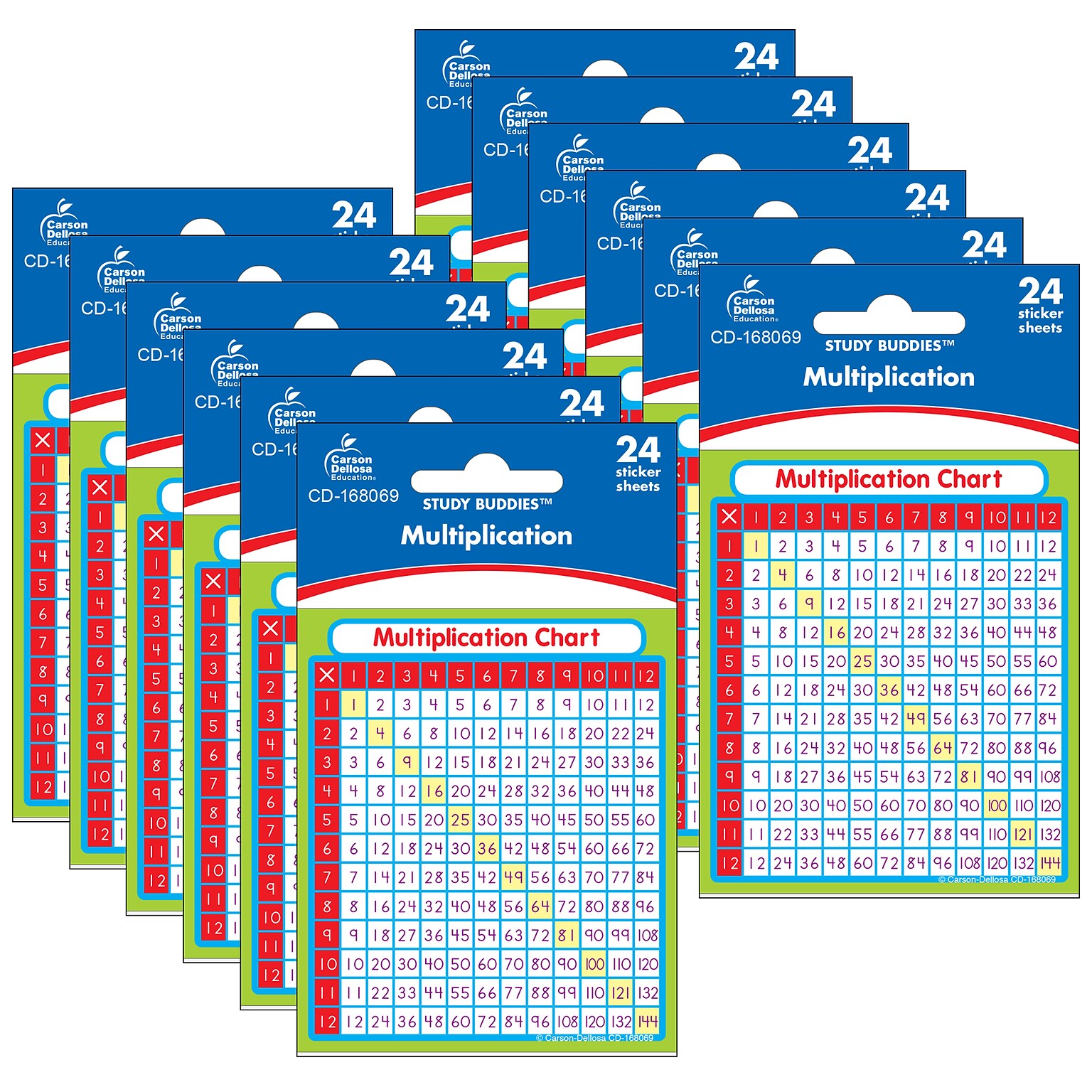 Carson Dellosa Education Multiplication Sticker Pack, Multicolored, 24 Per Pack, 12 Packs (CD-168069-12)