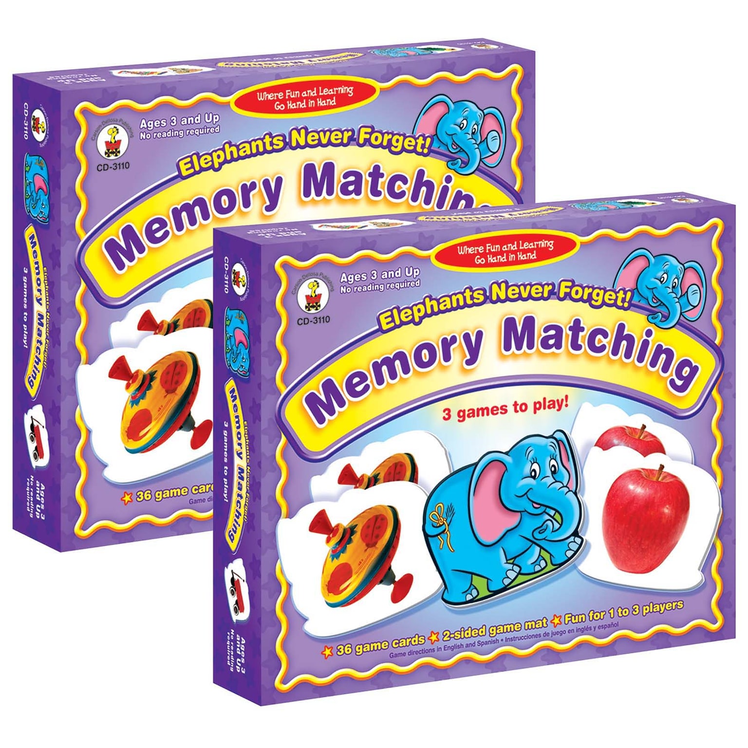 Carson Dellosa Education Elephants Never Forget: Memory Matching Board Game, Grade PK-K, Pack of 2 (CD-3110-2)