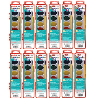 Charles Leonard Semi-Moist Watercolor Paint Set, Oval Pan with Brush, 8 Assorted Colors, 12 Sets (CHL40508-12)