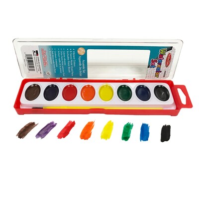 Charles Leonard Semi-Moist Watercolor Paint Set, Oval Pan with Brush, 8 Assorted Colors, 12 Sets (CHL40508-12)