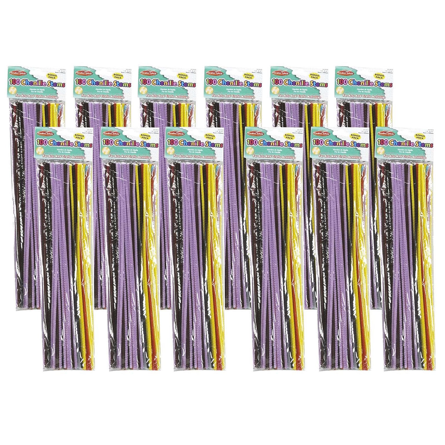 Charles Leonard Creative Arts™ 12 Chenille Stems, Assorted Colors, 100 Per Pack, 12 Packs (CHL65400-12)