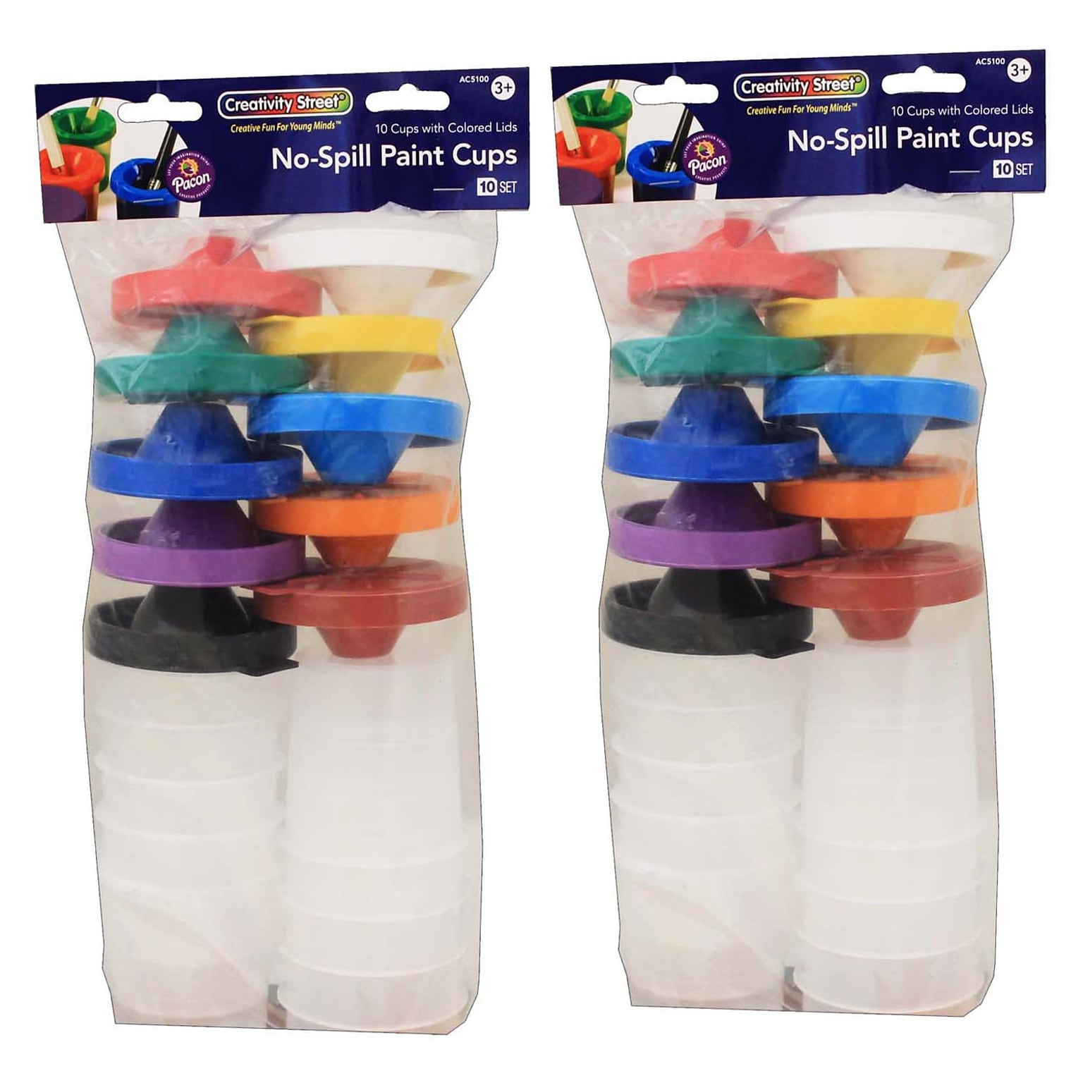 Creativity Street No-Spill Round Paint Cups with Colored Lids, 3 Dia., 10 Per Pack, 2 Packs (CK-5100-2)