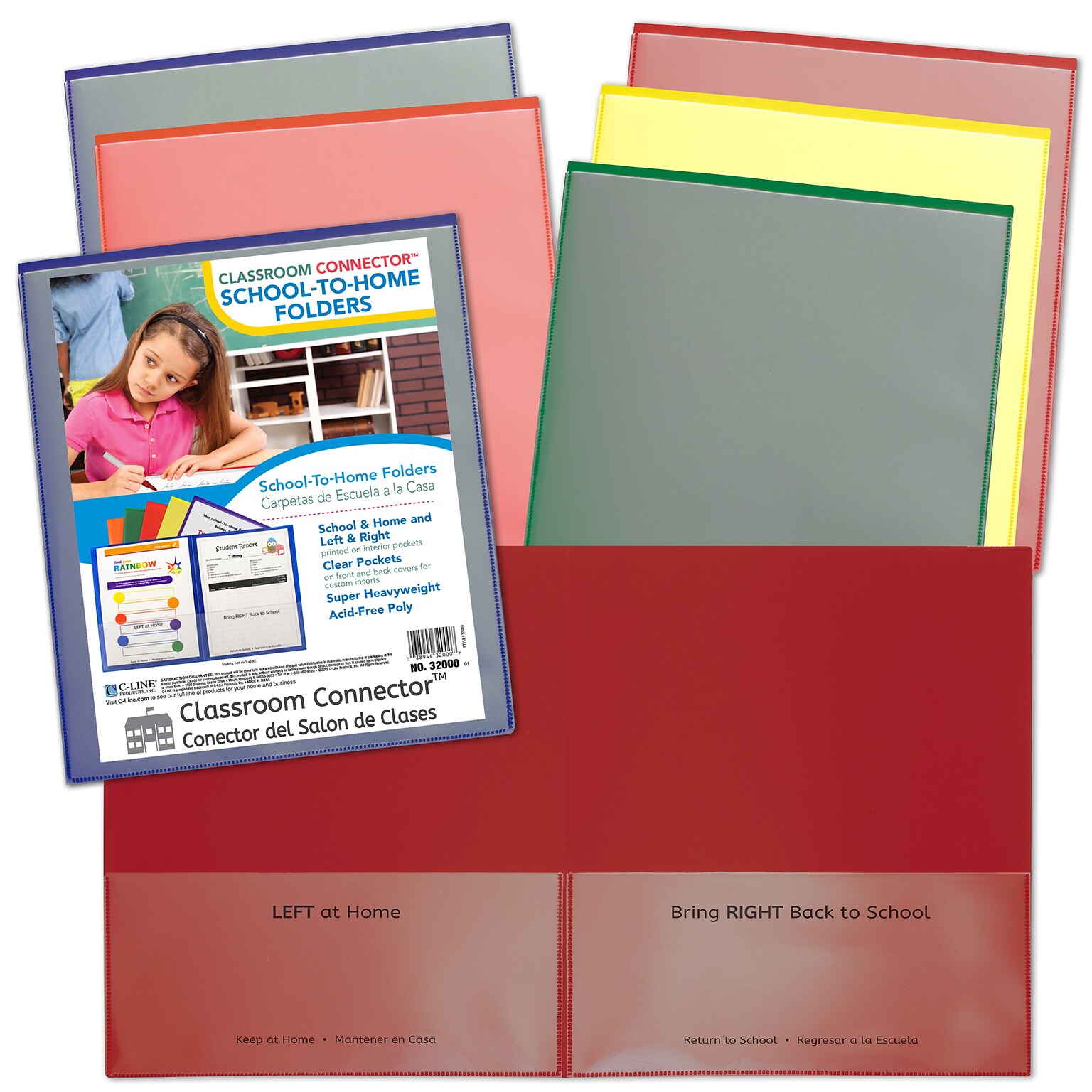 C-Line Classroom Connector School-To-Home 2-Pocket School Folders, Assorted Colors, 36/Box (CLI32000)