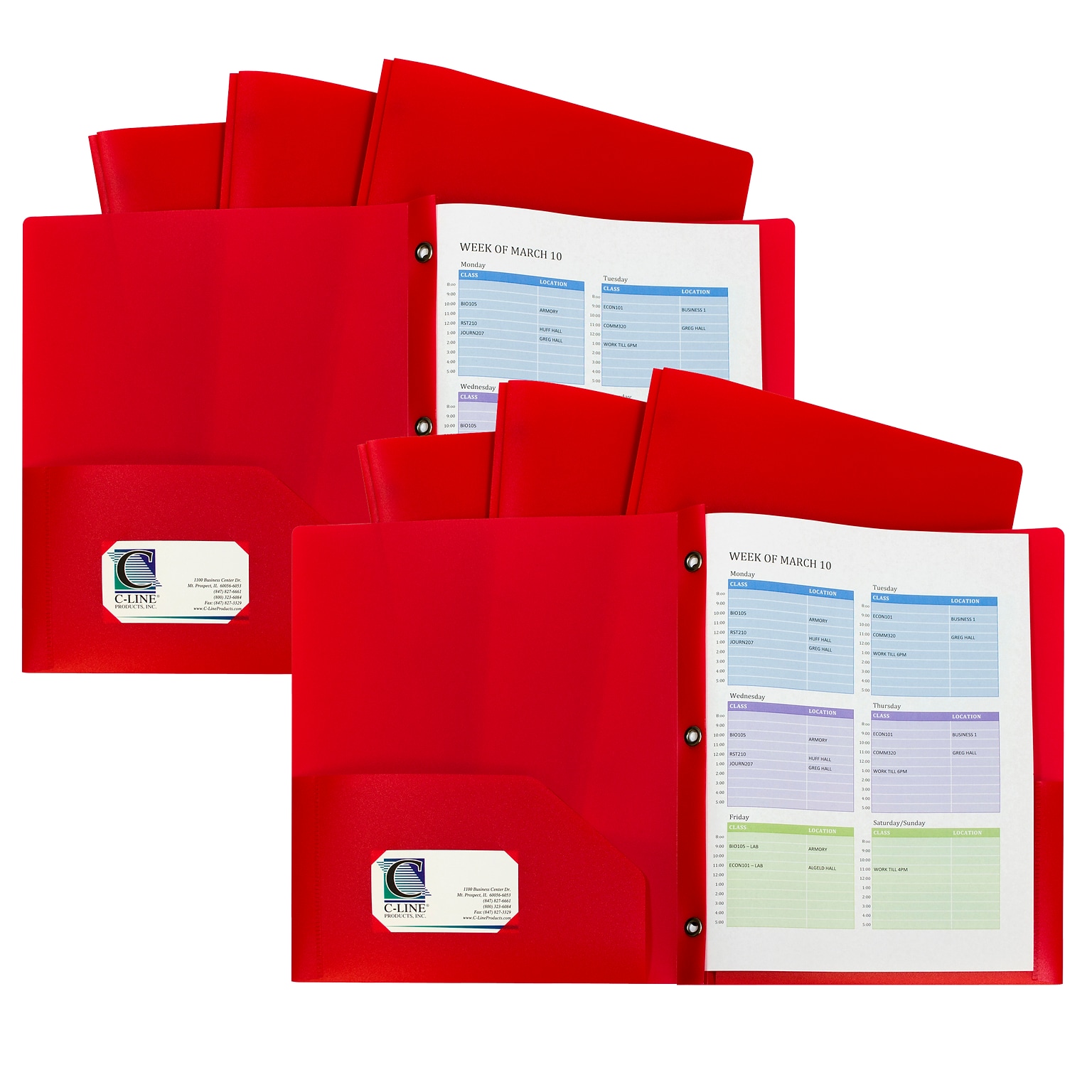 C-Line Heavyweight 2-Pocket Portfolio Folder with Fasteners, Red, 10/Pack, 2 Packs/Bundle (CLI32964-