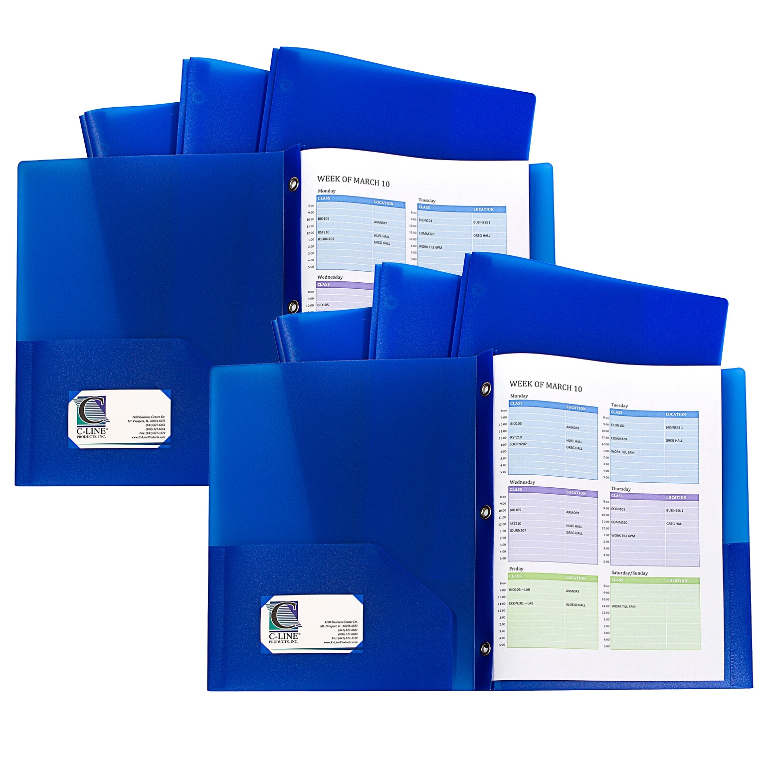 C-Line Heavy Duty 2-Pocket Portfolio Folder with Fasteners, Blue, 10/Pack, 2 Packs/Bundle (CLI32965-2)