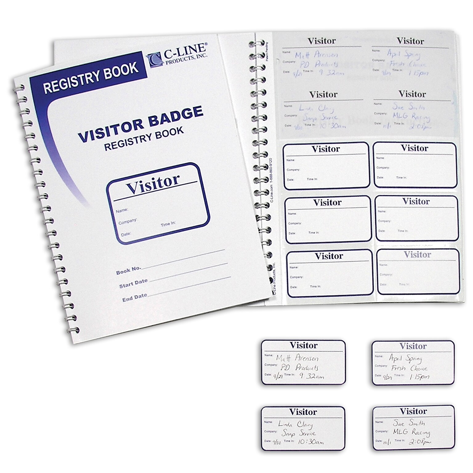 C-Line Visitor Badges with Registry Log, 3 5/8 x 1 7/8, White, 150 Badges/Box (CLI97030)