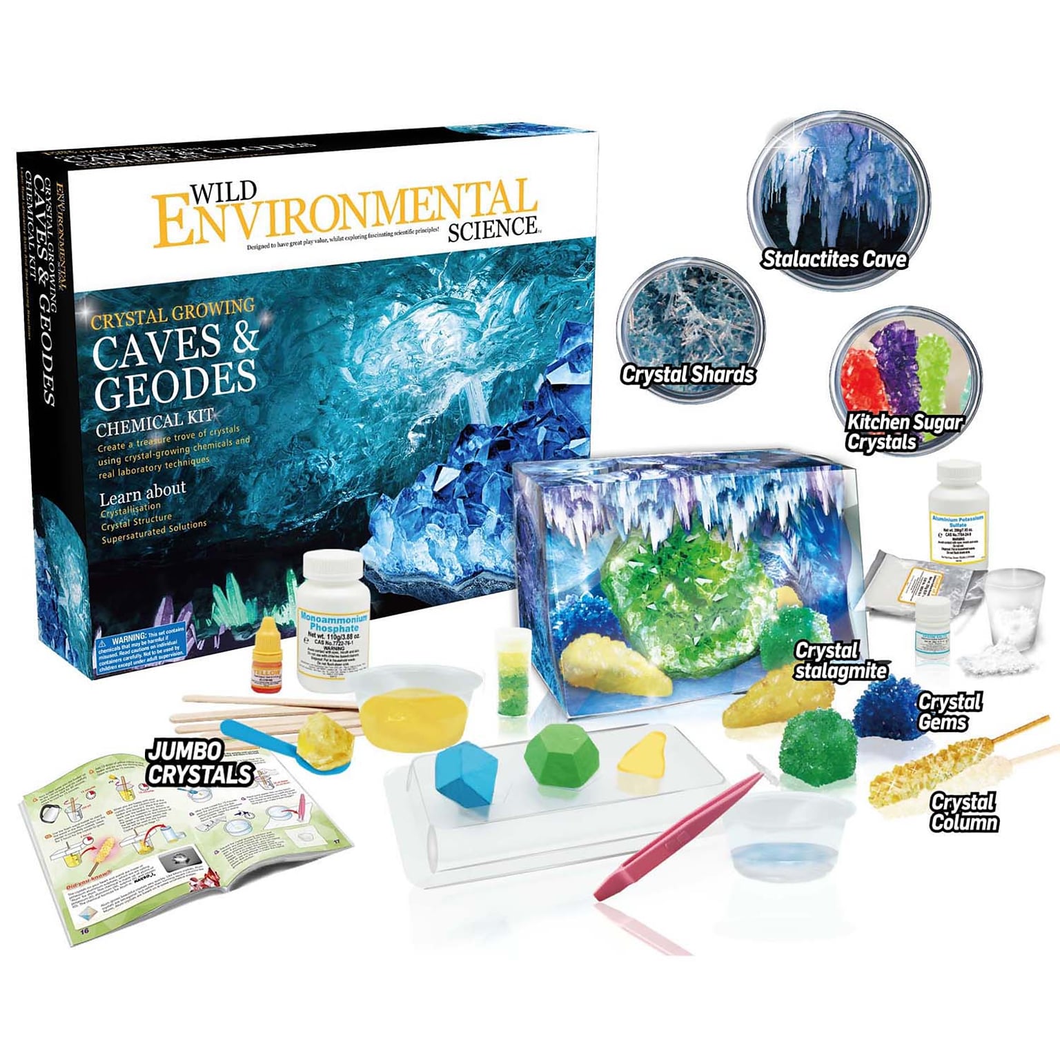 WILD! Science Crystal Growing Caves & Geodes Chemical Kit, Grade 3+ (CTUWES95XL)