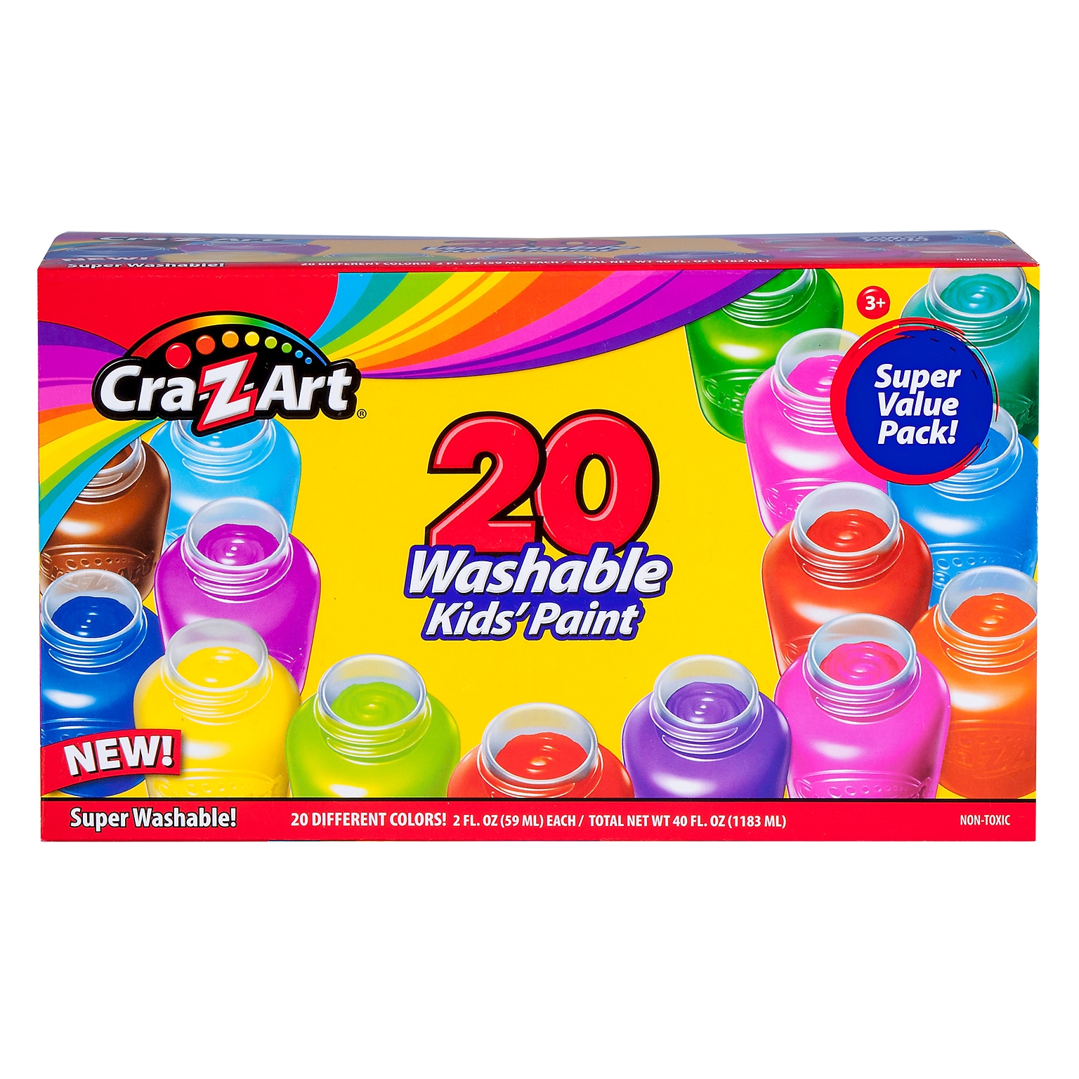 Cra-Z-Art Washable Kids Poster Paint, Assorted Colors, 2 fl. Oz. Each, 20/Pack (CZA106456)