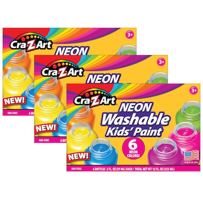 Cra-Z-Art Neon Washable Kids Paint, Assorted Colors, 2 fl. Oz., 6/Set, 3 Sets (CZA106466-3)