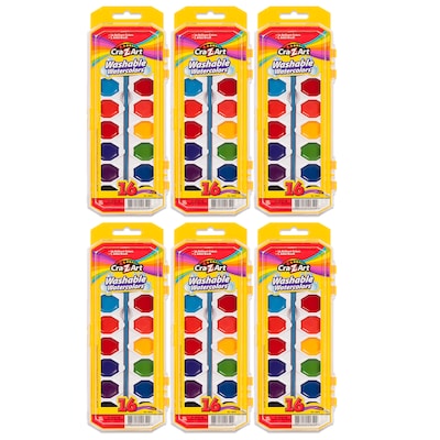 Cra-Z-Art Washable Watercolors with Brush, 16 Colors Per Set, 6 Sets (CZA10652WM36-6)