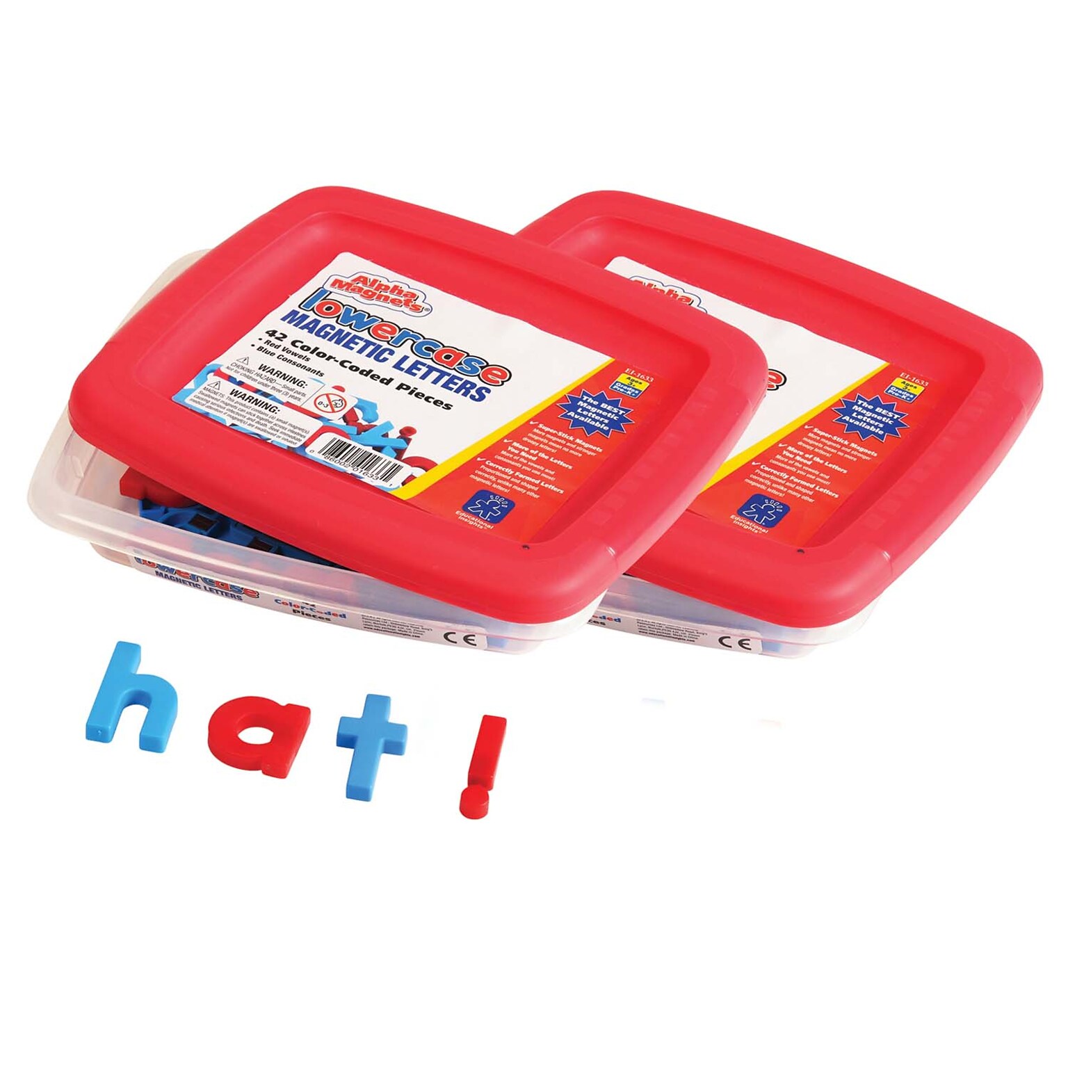 Educational Insights AlphaMagnets Plastic Color-Coded Lowercase, Red & Blue, 42/Pack, 2 Packs (EI-1633-2)