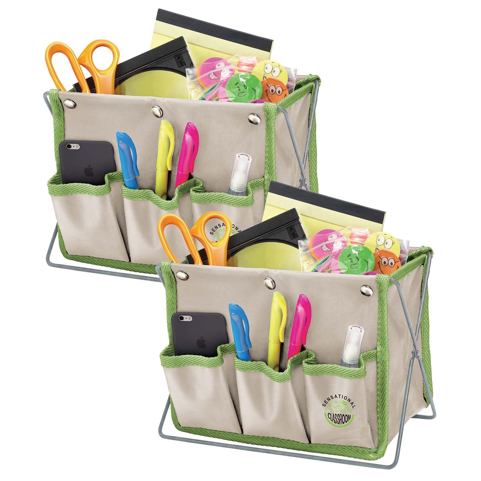 Primary Concepts Sensational Classroom Polyester/Metal Accessory Holders, Tan/Green, 2/Bundle (ELP626688-2)