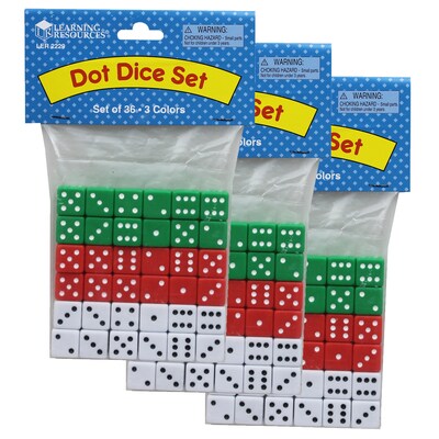 Learning Resources Dot Dice, Red, Green & White, 36 Per Pack, 3 Packs (LER2229-3)