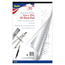 Helix® Vellum Paper Pad, 100% Rag, 11 x 17, White, 50 Sheets (MAP37106)