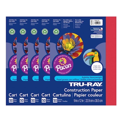Tru-Ray 9 x 12 Construction Paper, Holiday Red, 50 Sheets/Pack, 5 Packs/Bundle (PAC102993-5)