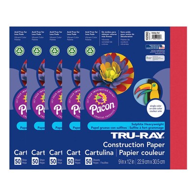 Pacon Tru-Ray Construction Paper, 76lb, 12 X 18, Holiday Red, 50