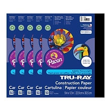 Tru-Ray 9 x 12 Construction Paper, Black, 50 Sheets/Pack, 5 Packs/Bundle (PAC103029-5)