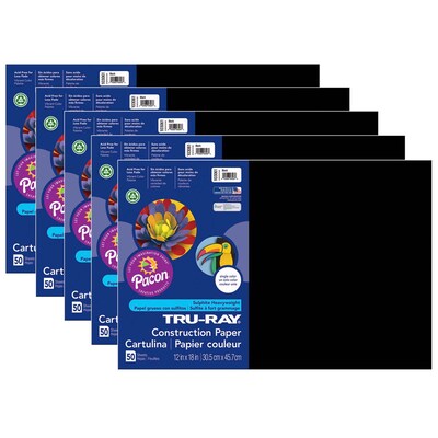 Tru-Ray 12 x 18 Construction Paper, Black, 50 Sheets/Pack, 5 Packs/Bundle (PAC103061-5)