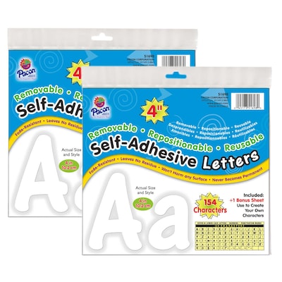 Pacon Cheery Font 4" Self-Adhesive Letters, White, 154 Per Pack, 2 Packs