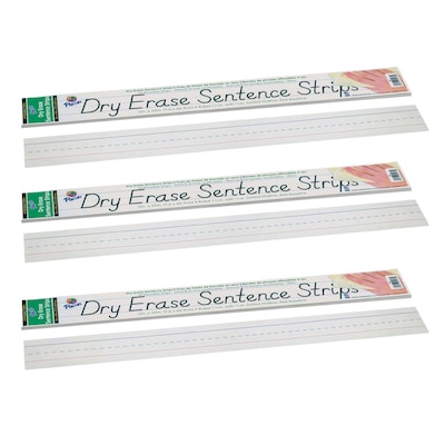 Pacon Dry Erase Sentence Strips, White, 1-1/2" x 3/4" Ruled, 3" x 24", 30 Per Pack, 3 Packs (PAC5185-3)