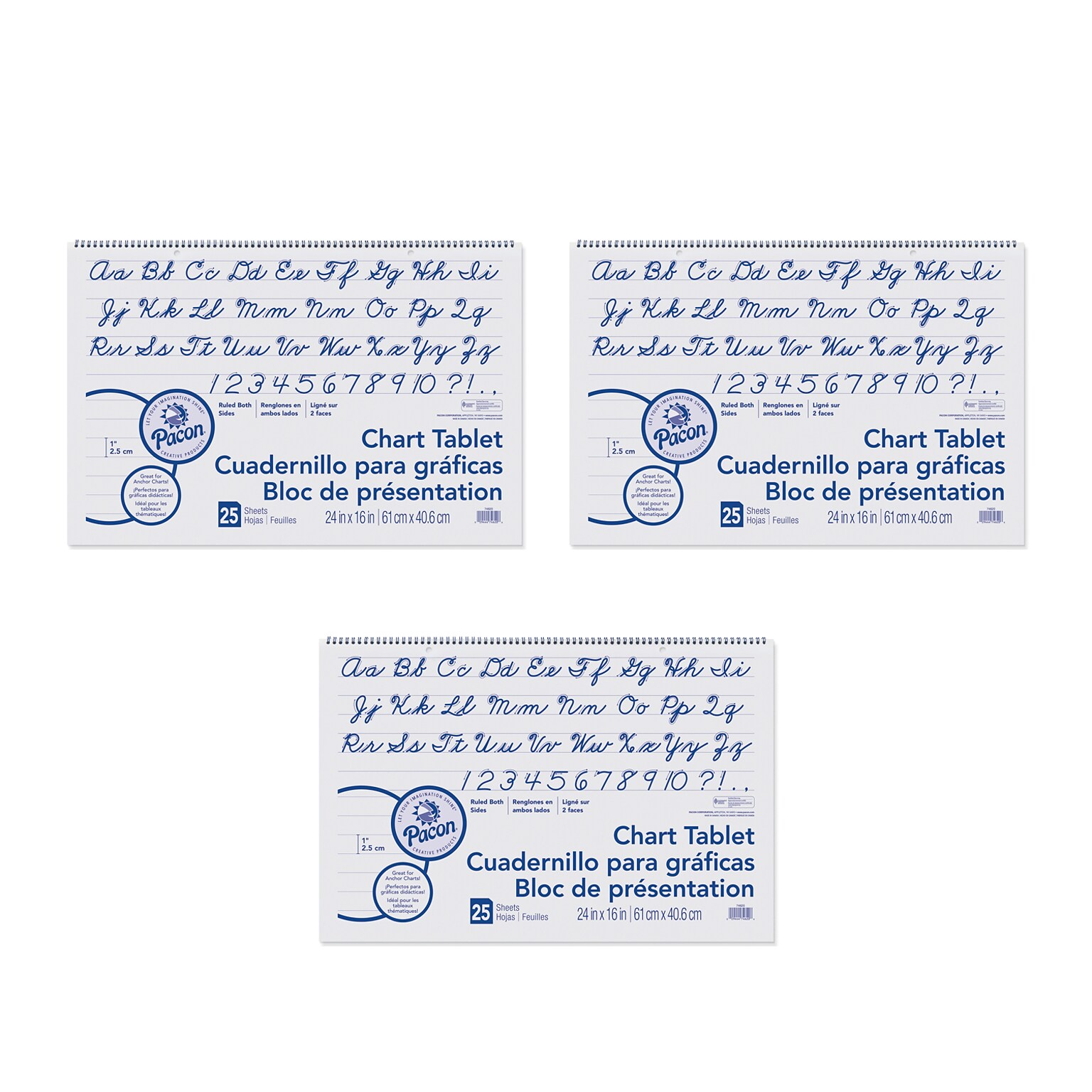 Pacon Chart Tablet Easel Pad, White, 25 Sheets, 3 Tablets (PAC74620-3)