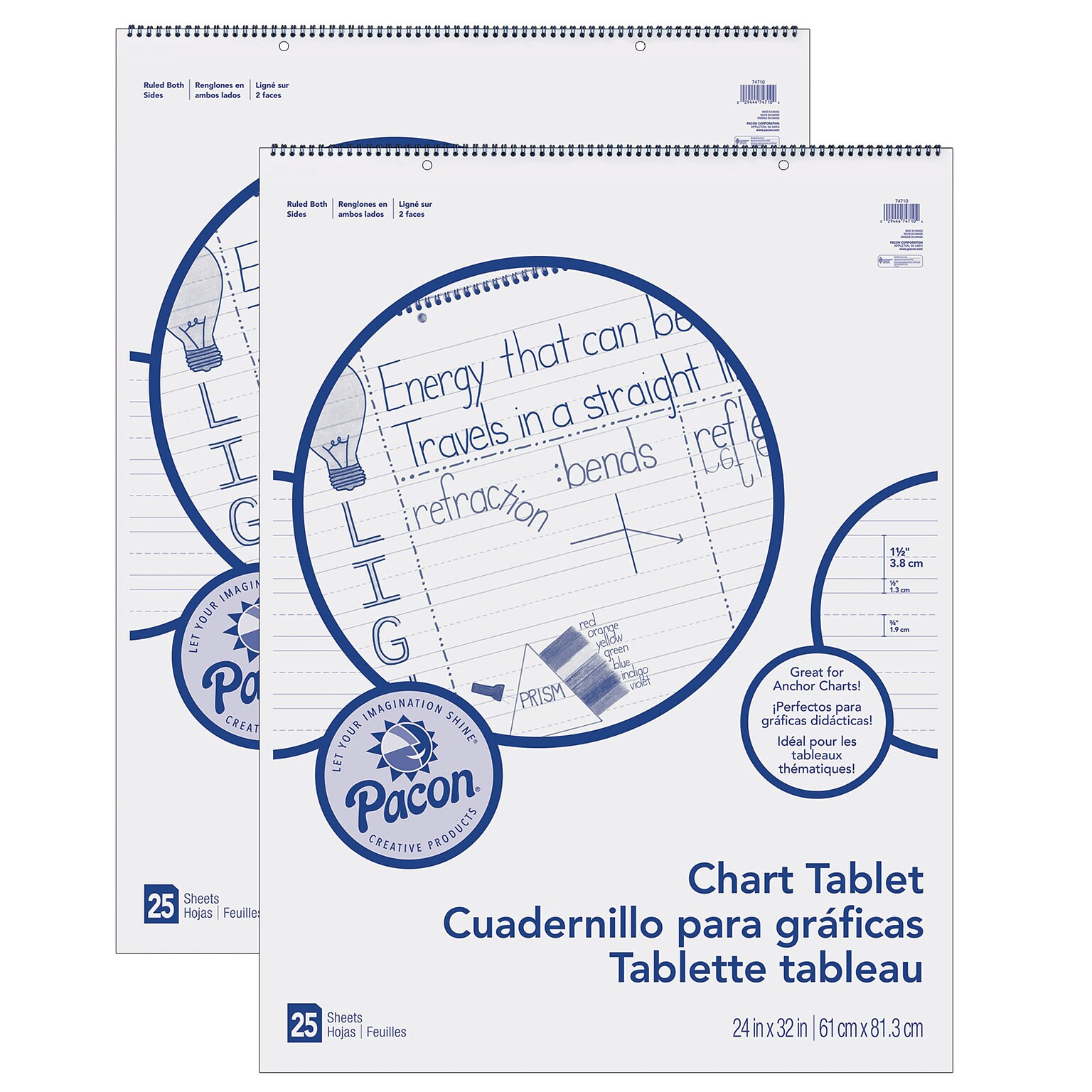 Pacon 24 x 32 Chart Tablet, Manuscript Cover, 1-1/2 Ruled, 25 Sheets, 2/Pack (PAC74710-2)