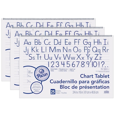 Pacon 24 x 16 Chart Tablet, Manuscript Cover, 1-1/2 Ruled, 25 Sheets, 3/Pack (PAC74720-3)