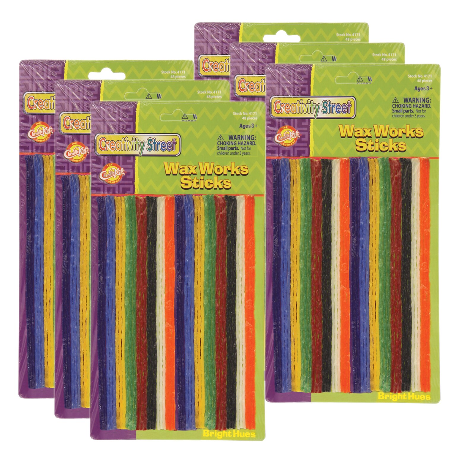 Creativity Street Wax Works Sticks, Assorted Bright Hues, 8, 48 Per Pack, 6 Packs (PACAC4170-6)